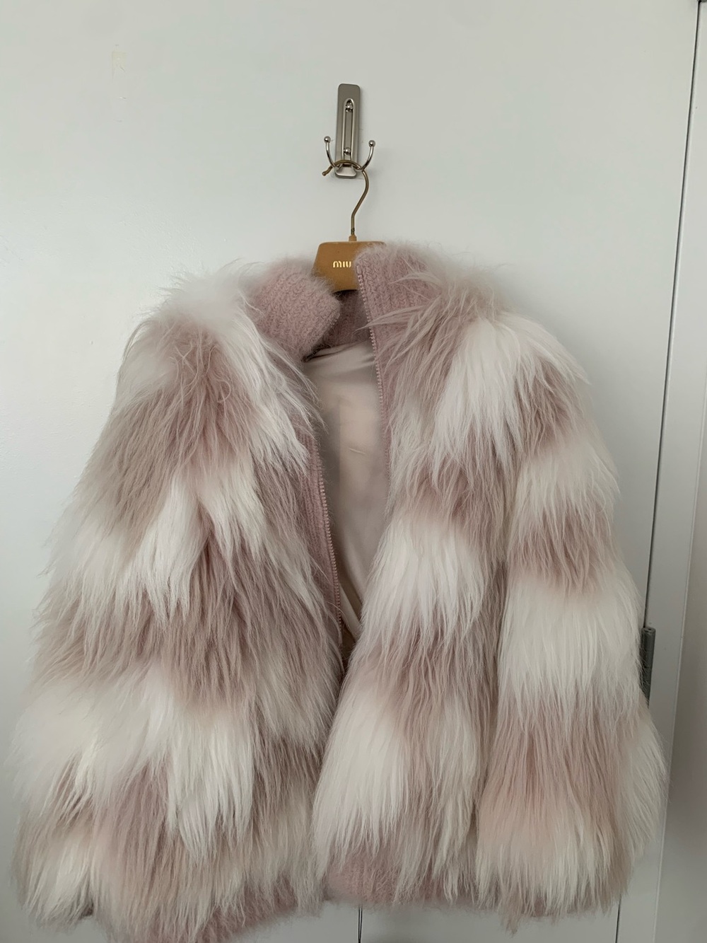 RARE Miu Miu angora goat fur coat jacket pink NWT